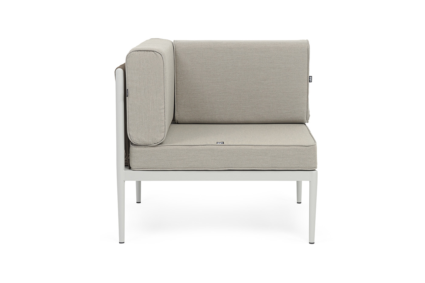 Касабланка угловой модуль плетеный из роупа, каркас алюминий светло-серый (RAL7035) муар, роуп серо-коричневый 23мм, ткань бежевая 15052 фото 3