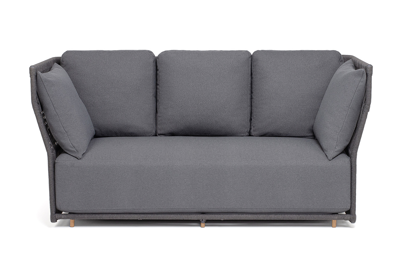 Лугано диван 3-местный плетеный из роупа, каркас алюминий темно-серый (RAL7024) муар, роуп темно-серый круглый, ткань темно-серая YB25-0027 фото 3