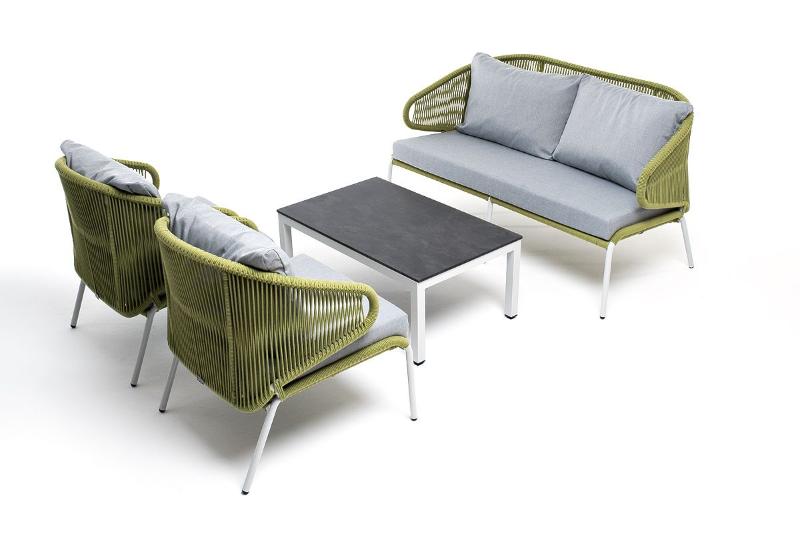 Лаунж-зона Милан 4SIS 4-местная плетеная из роупа (веревки), каркас алюминиевый светло-серый, роуп салатовый меланж фото 3