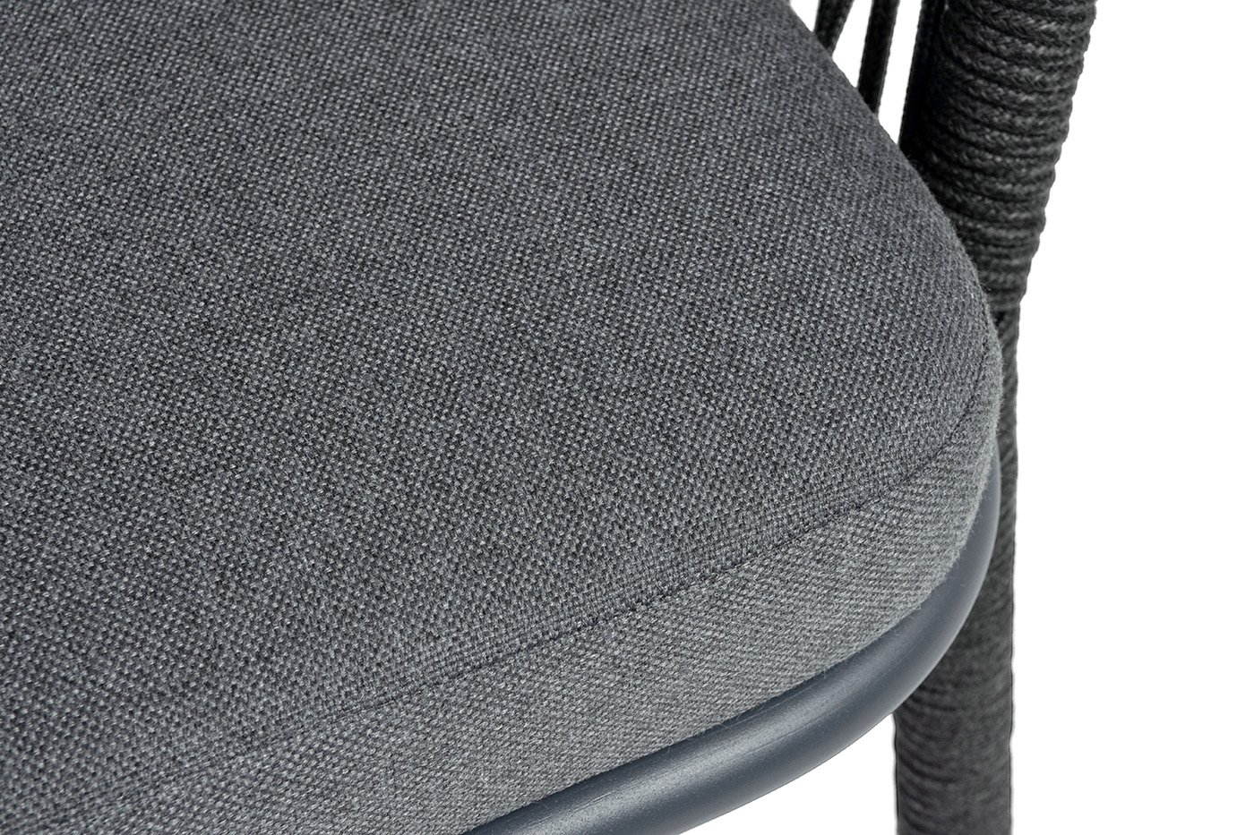 Марсель стул барный плетеный из роупа, каркас из стали темно-серый (RAL7024) муар, роуп темно-серый круглый, ткань темно-серая 027 NEW фото 7