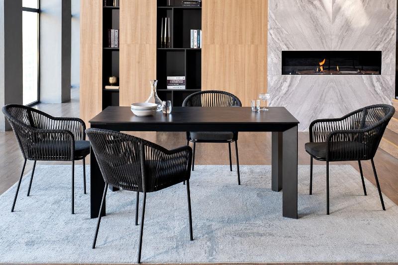 Обеденная группа Венето 4SIS на 4 персоны со стульями "Лион", каркас темно-серый, роуп темно-серый фото 3