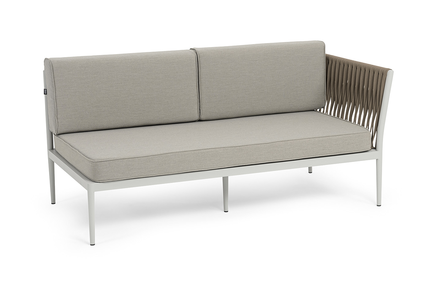 Касабланка левый модуль плетеный из роупа, каркас алюминий светло-серый (RAL7035) муар, роуп серо-коричневый 23мм, ткань бежевая 15052 фото 3