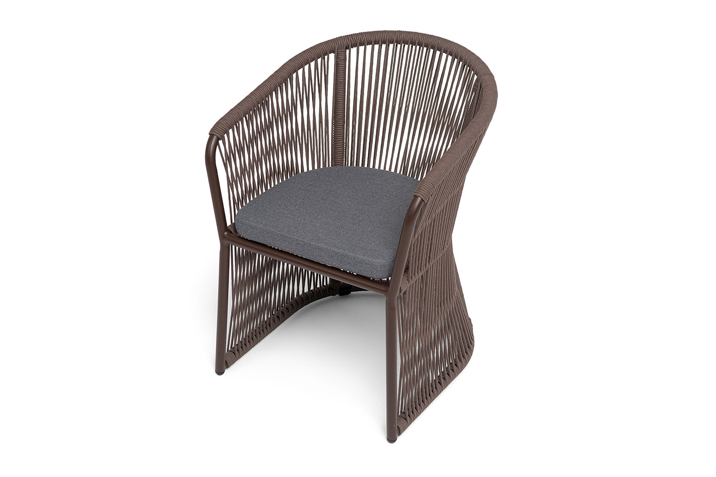 Романо стул плетеный из роупа, каркас алюминий коричневый (RAL8016) муар, роуп коричневый круглый, ткань темно-серая 027 фото 4