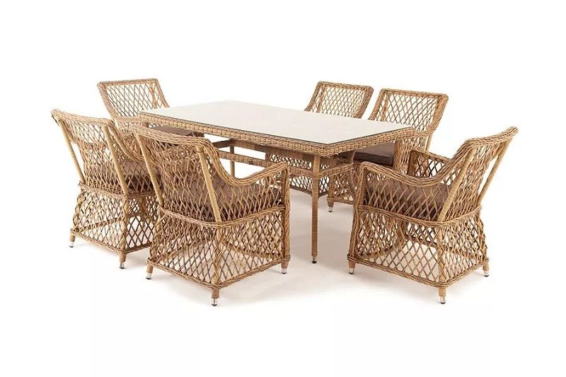 Плетеная обеденная группа Латте-160 L 4SIS из искусственного ротанга, цвет соломенный фото 2