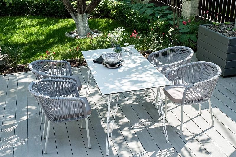 Обеденная группа Милан 4SIS из роупа (веревки), цвет светло-серый с белым каркасом фото 7