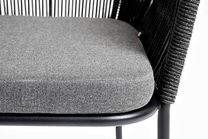 Стул Лион 4SIS плетеный из роупа, каркас из стали темно-серый (RAL7024) муар, роуп темно-серый круглый, ткань темно-серая 27 фото 2