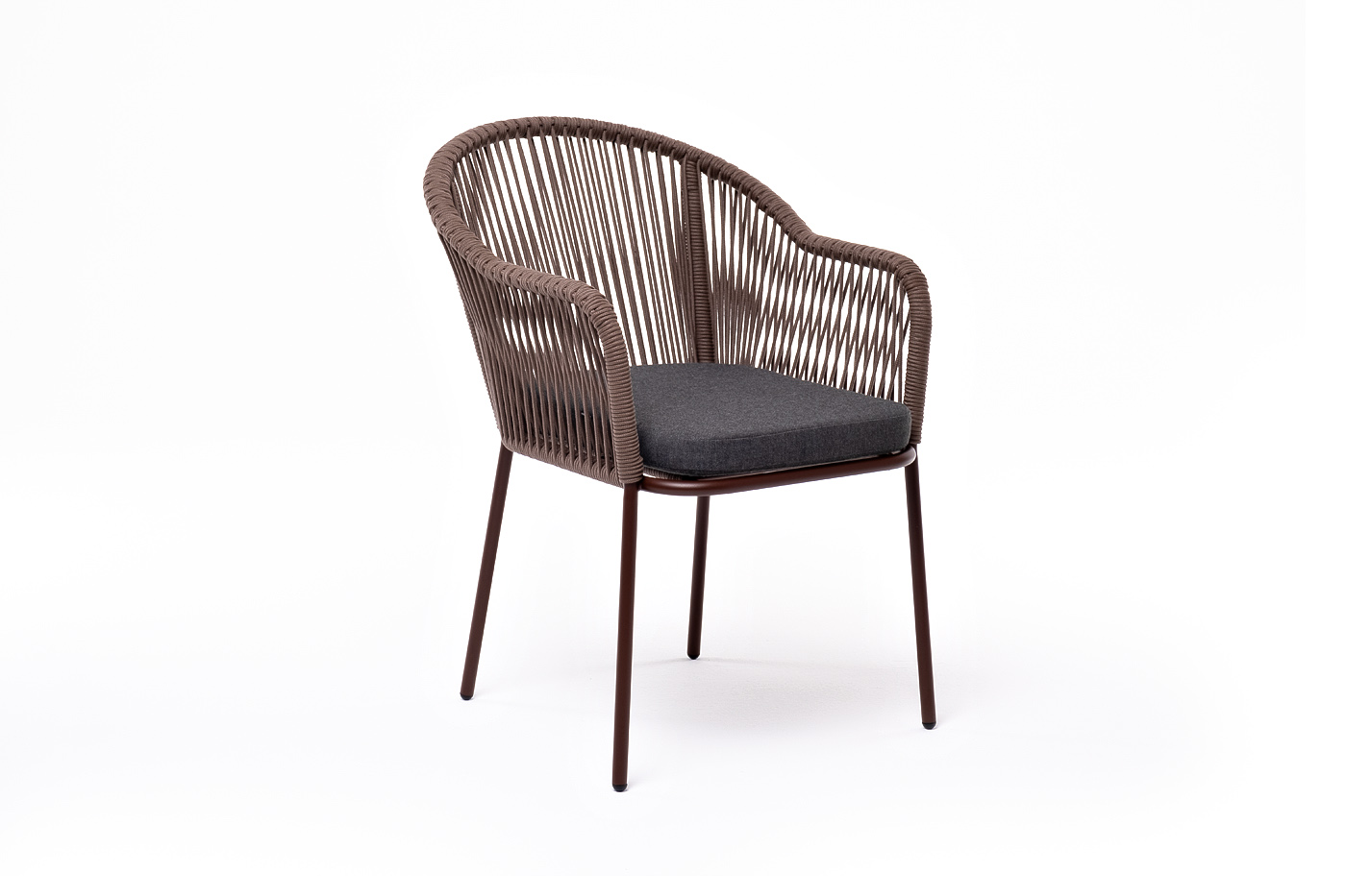 Лион стул плетеный из роупа, каркас из стали коричневый (RAL8016) муар, роуп коричневый круглый, ткань бежевая фото 3