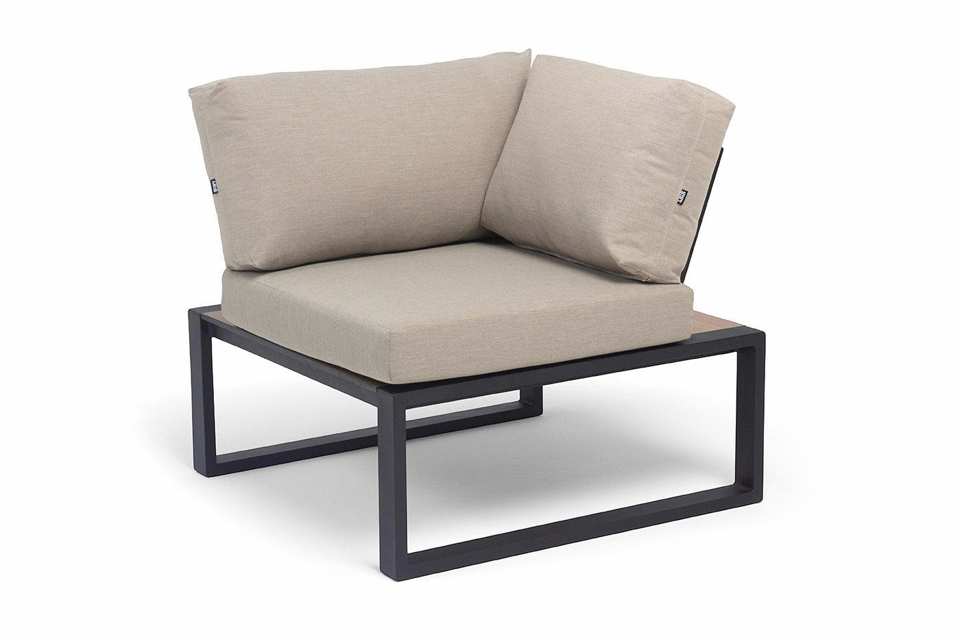 Тулон угловой модуль, каркас алюминий, HPL дуб, черный муар, ткань бежевая 15052 фото 1