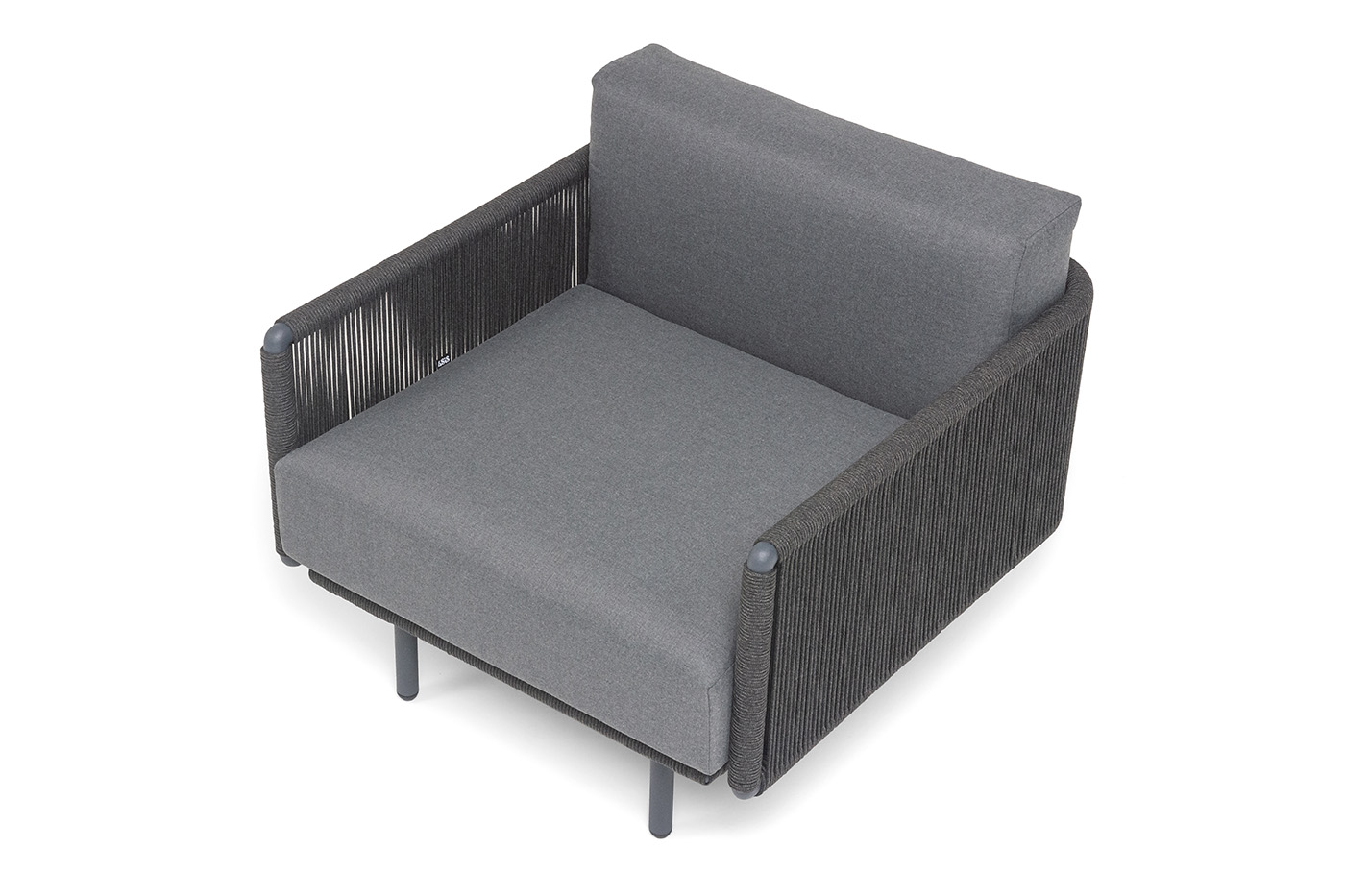 Джелло кресло плетеное из роупа, каркас алюминий темно-серый (RAL7024) муар, роуп темно-серый круглый, ткань темно-серая 027 фото 4