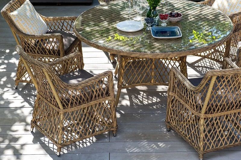 Обеденная группа Эспрессо-150 L 4SIS из искусственного ротанга, цвет соломенный фото 6