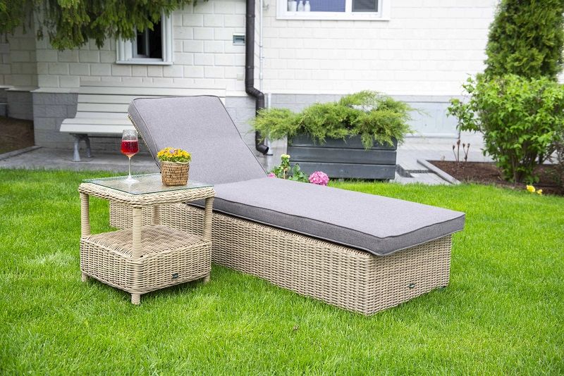 Комплект шезлонг со столиком Рим 4SIS из искусственного ротанга, цвет соломенный фото 6