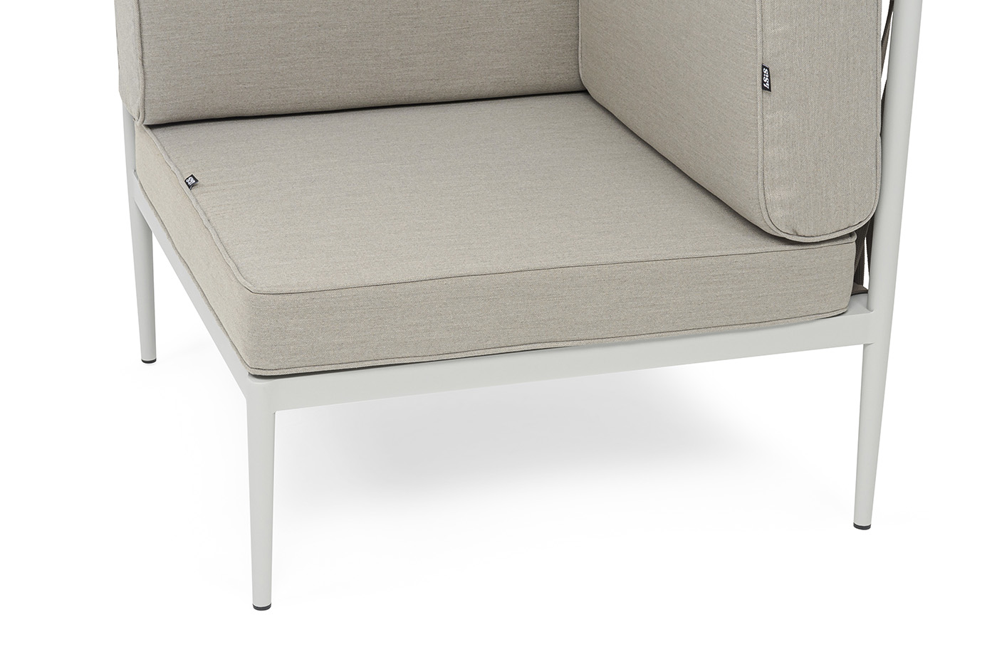 Касабланка угловой модуль плетеный из роупа, каркас алюминий светло-серый (RAL7035) муар, роуп серо-коричневый 23мм, ткань бежевая 15052 фото 6