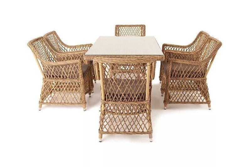 Плетеная обеденная группа Латте-160 L 4SIS из искусственного ротанга, цвет соломенный фото 3