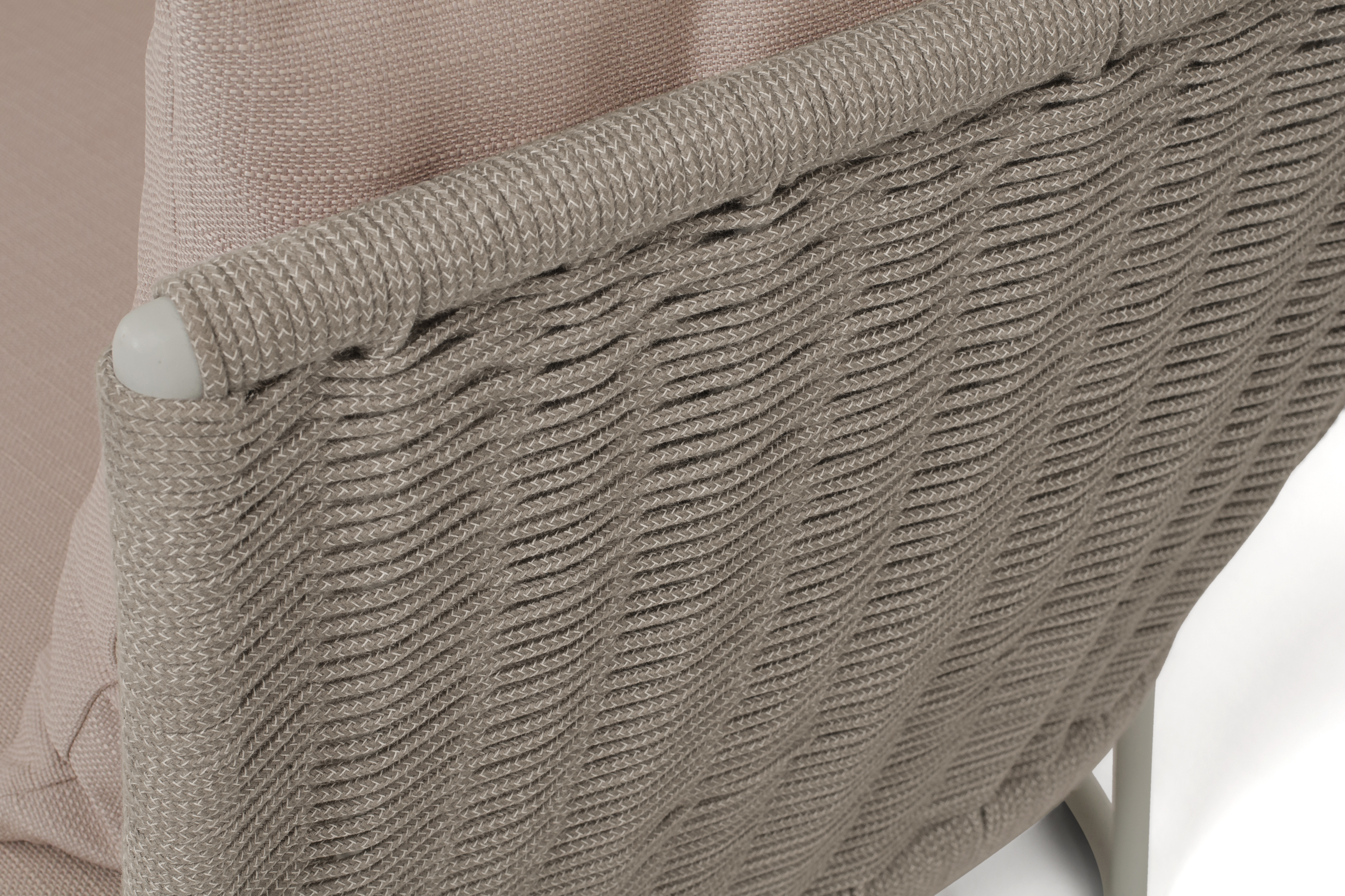 Фиджи диван 3-местный плетеный из роупа, каркас алюминий светло-серый (RAL7035) муар, роуп серый меланж круглый, ткань Mossle бежевая фото 4