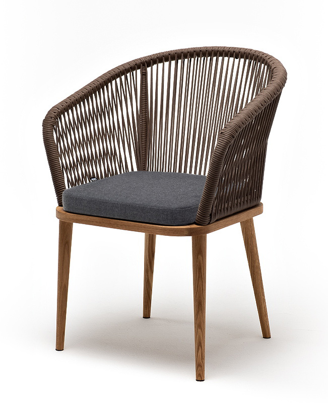 Марсель стул плетеный из роупа, основание дуб, роуп коричневый круглый, ткань темно-серая 027 фото 1
