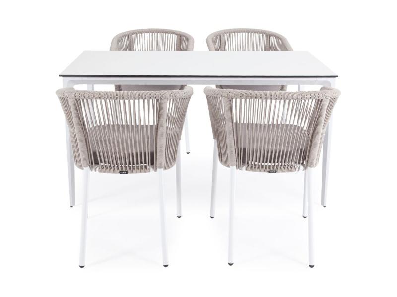 Обеденная группа Малага 4SIS на 4 персоны со стульями "Марсель", каркас белый, роуп бежевый фото 4