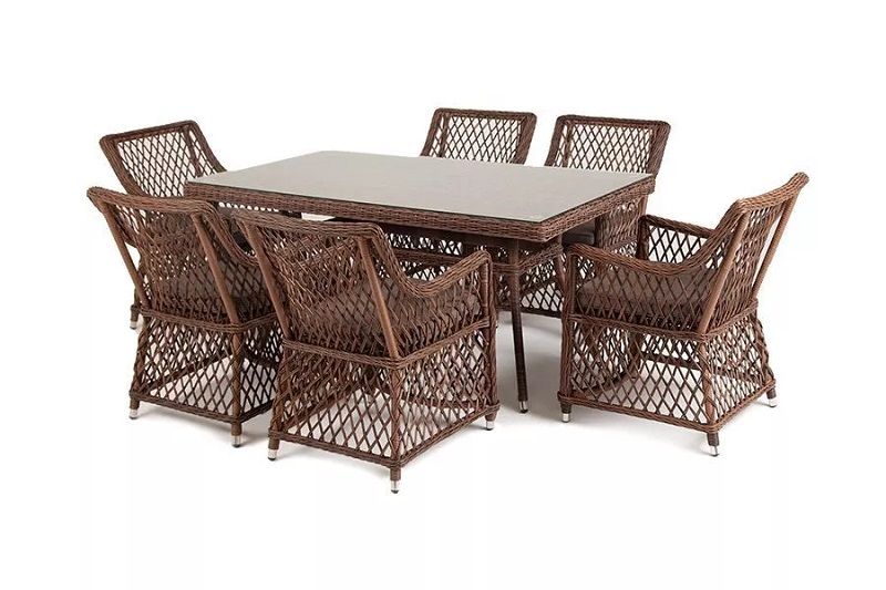 Плетеная обеденная группа Латте-160 L 4SIS из искусственного ротанга, цвет коричневый фото 3