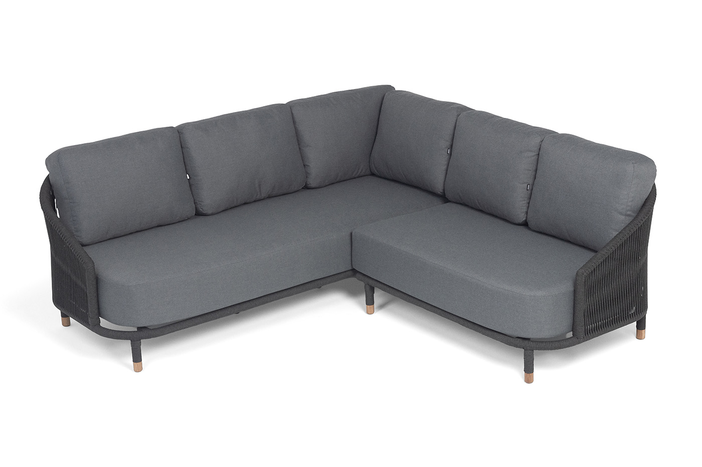 Верона диван модульный плетеный из роупа, каркас алюминий темно-серый (RAL7024) муар, роуп темно-серый круглый, ткань темно-серая 027 фото 4