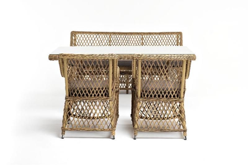 Плетеная обеденная группа Катания 4SIS из искусственного ротанга, цвет соломенный фото 3