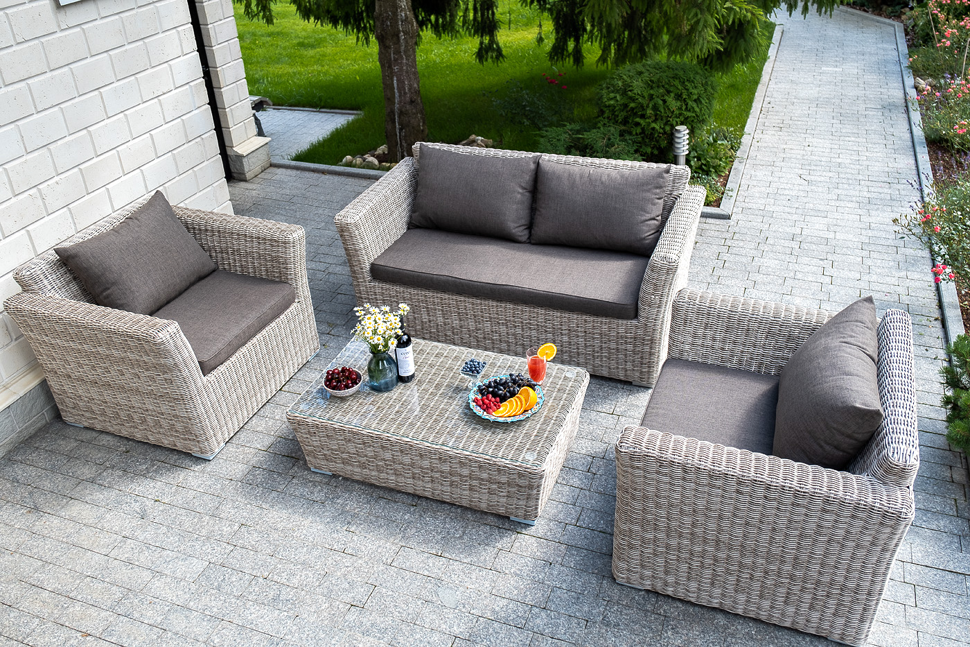 Капучино Сингл лаунж-зона из искусственного ротанга, цвет бежевый фото 1