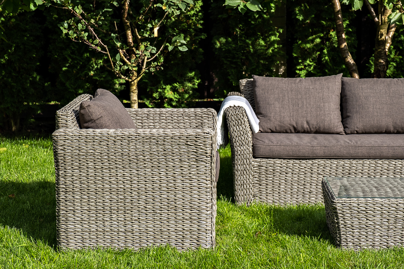 Капучино лаунж-зона из искусственного ротанга (гиацинт), цвет серый фото 6