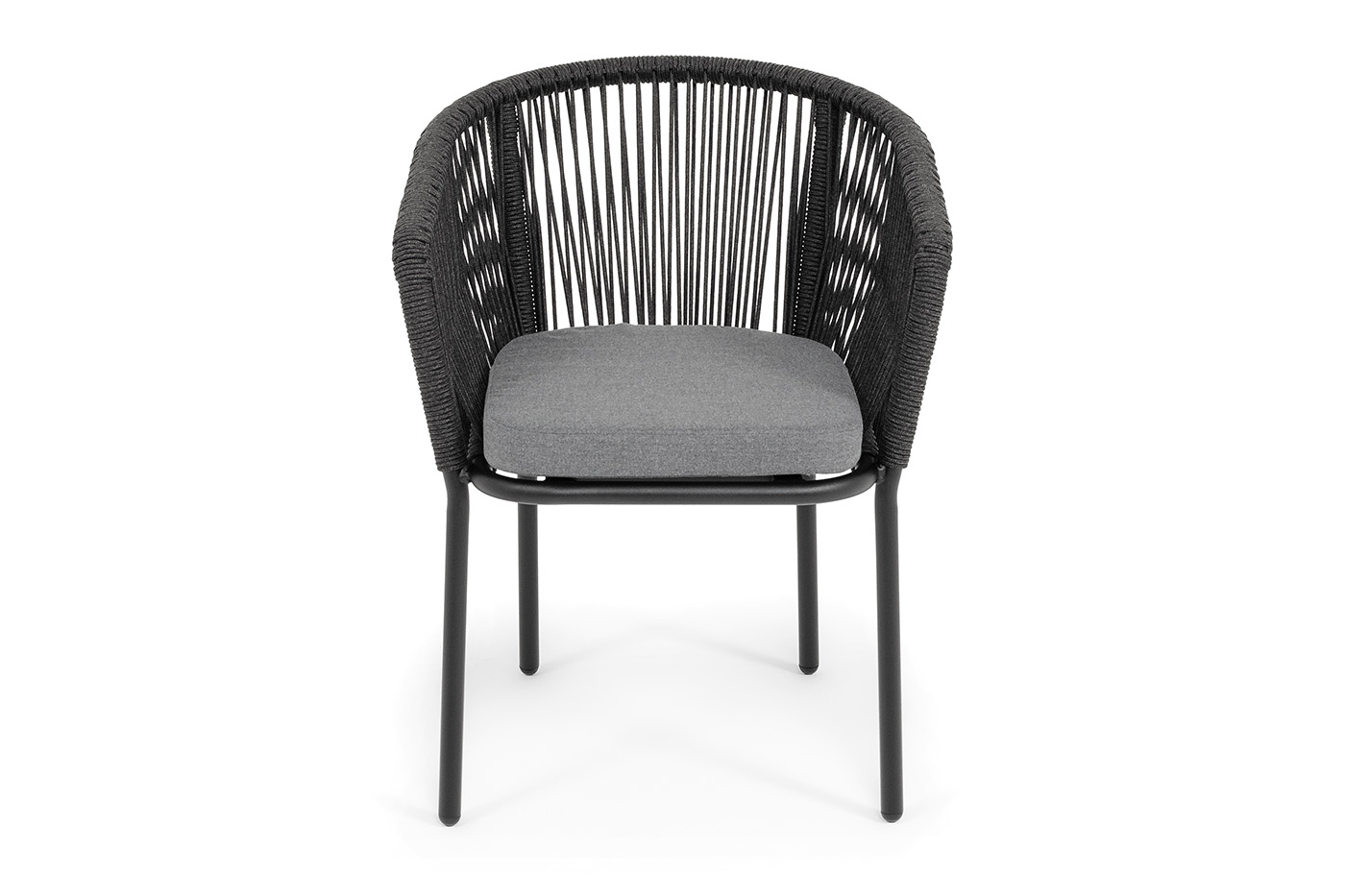 Марсель стул плетеный из роупа, каркас алюминий черный муар, роуп темно-серый круглый, ткань темно-серая 027 фото 3