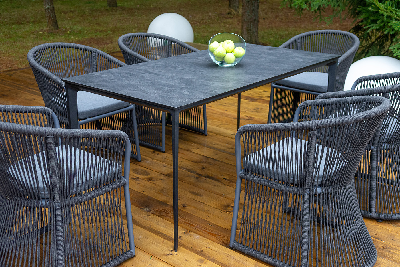 Романо обеденная группа на 6 персон, каркас темно-серый, роуп темно-серый фото 5
