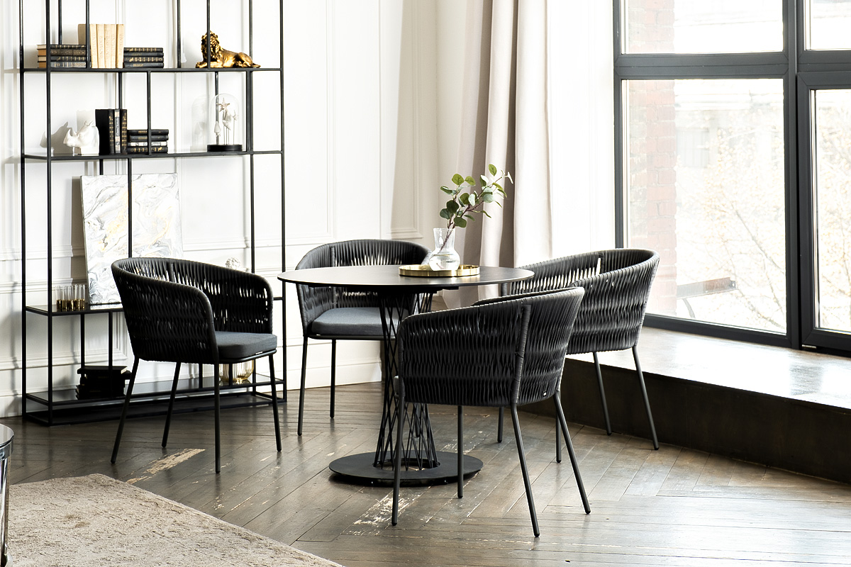 Диего обеденная группа на 4 персоны со стульями Бордо плетения колос, столешница серый гранит фото 2