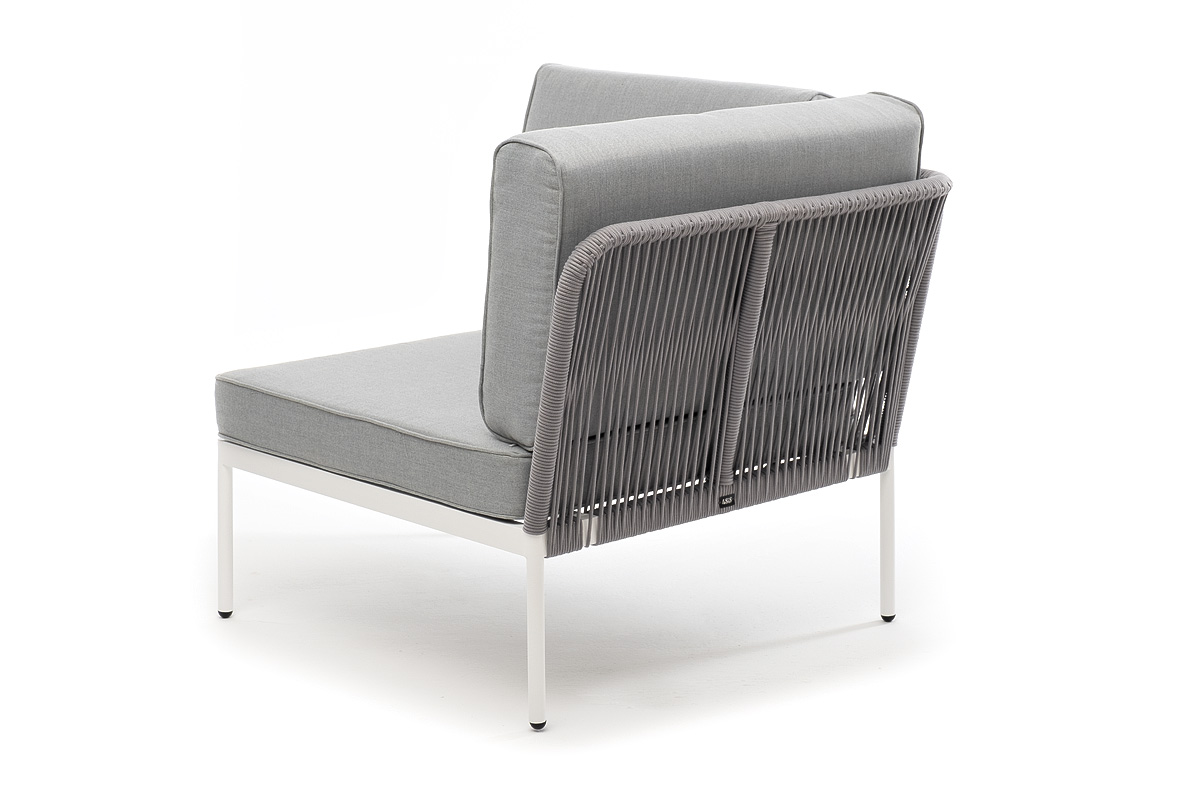 Канны угловой модуль плетеный из роупа, каркас алюминий белый муар, роуп светло-серый круглый, ткань светло-серая фото 3