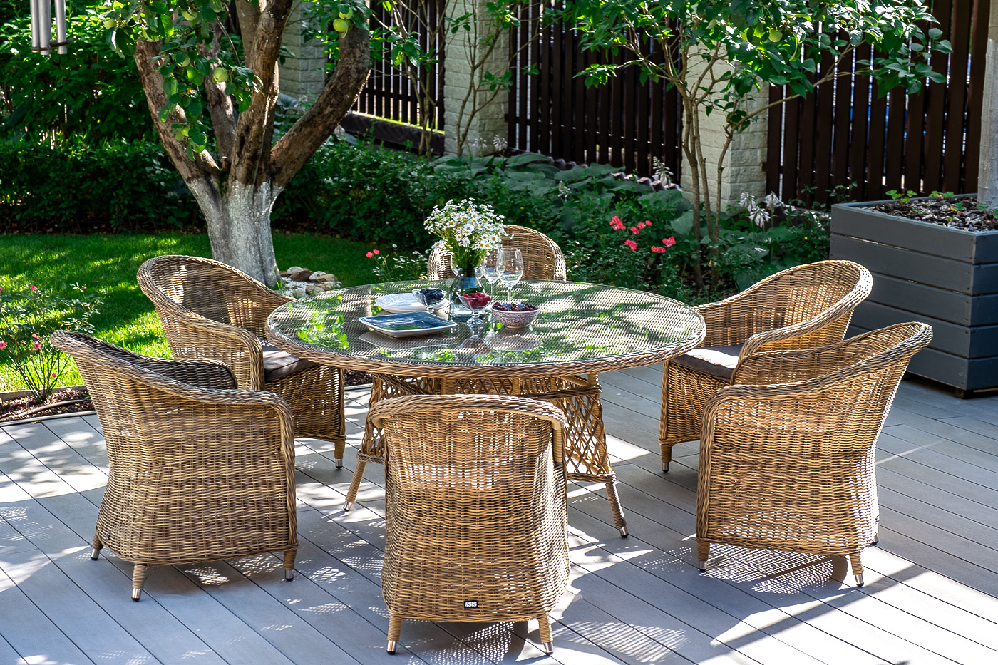 Эспрессо плетеный круглый стол, диаметр 150 см, цвет соломенный фото 5