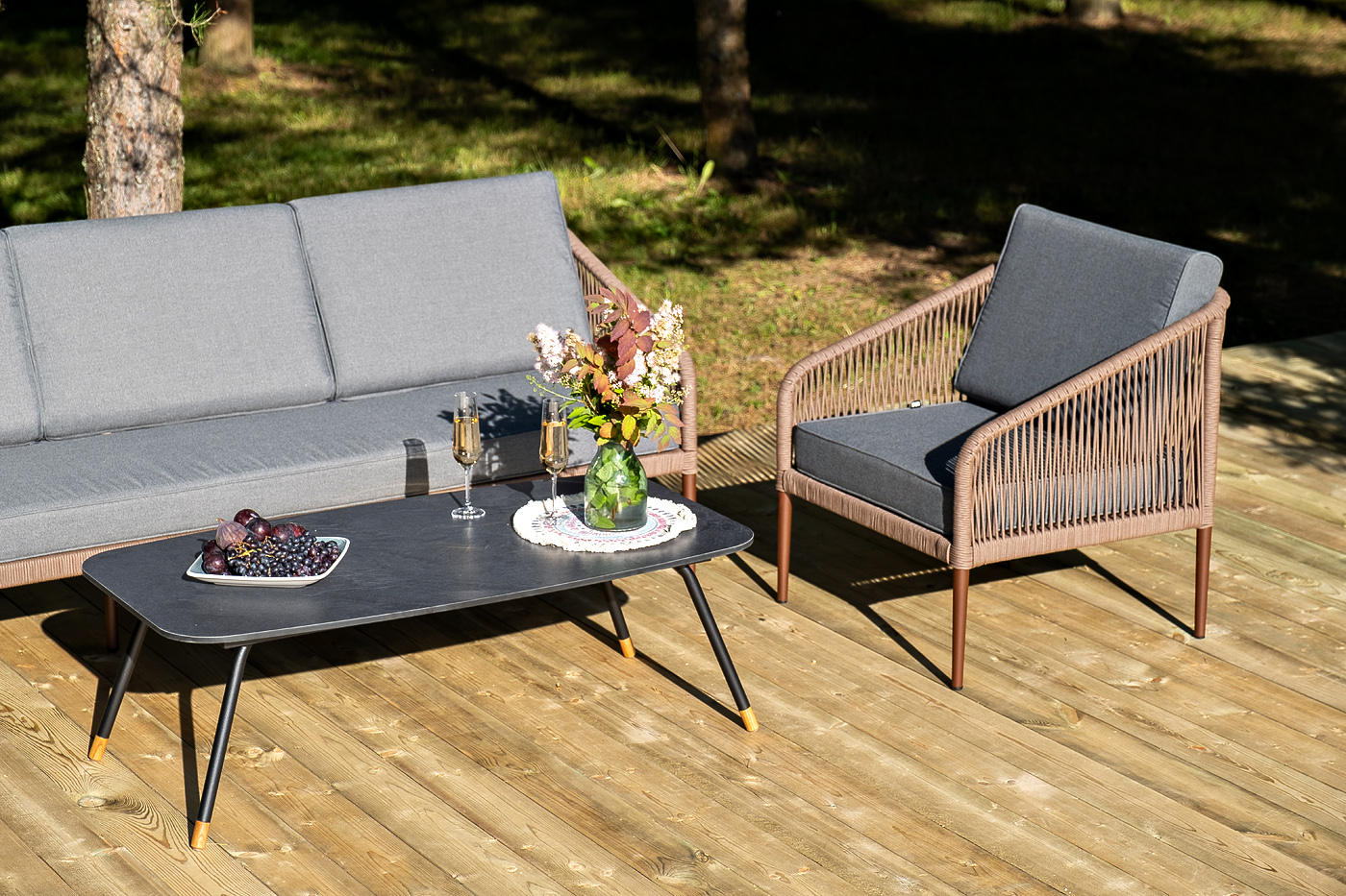 Канны лаунж-зона 5-местная плетеная из роупа (веревки), роуп коричневый фото 7