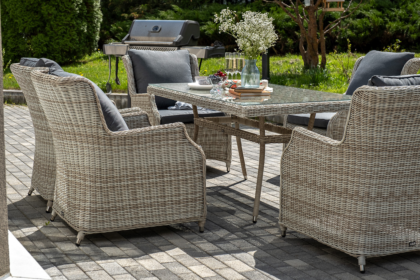 Неаполь обеденная группа плетеная из искусственного ротанга, цвет соломенный фото 2