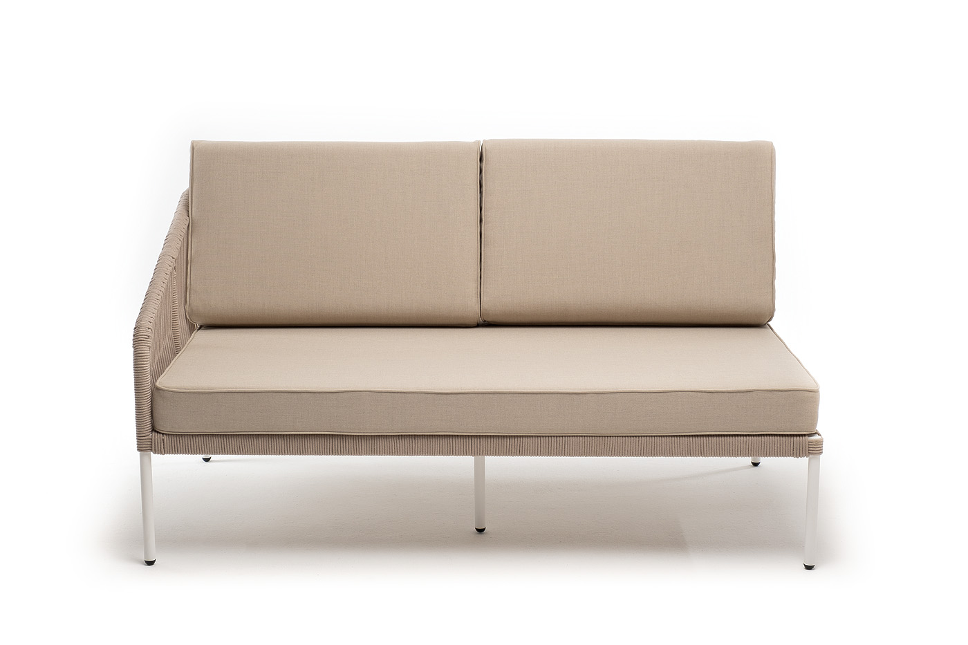 Канны правый модуль плетеный из роупа, каркас алюминий белый муар, роуп бежевый круглый, ткань бежевая 15052 фото 2