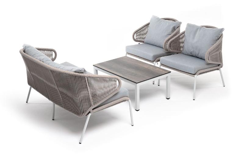 Лаунж-зона Милан 4SIS 4-местная плетеная из роупа (веревки), каркас алюминиевый светло-серый, роуп серый меланж фото 3