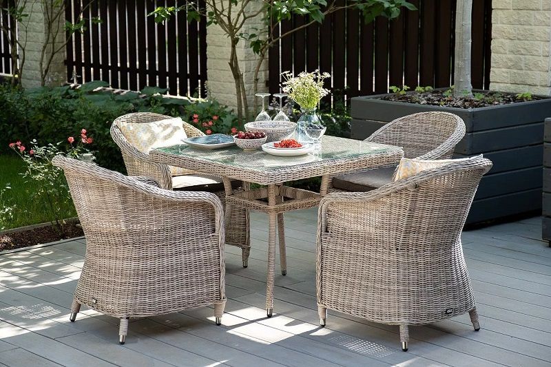 Обеденная группа Фредо 4SIS из искусственного ротанга, цвет бежевый фото 3