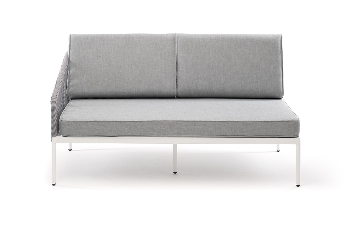 Канны правый модуль плетеный из роупа, каркас алюминий белый муар, роуп светло-серый круглый, ткань светло-серая фото 2