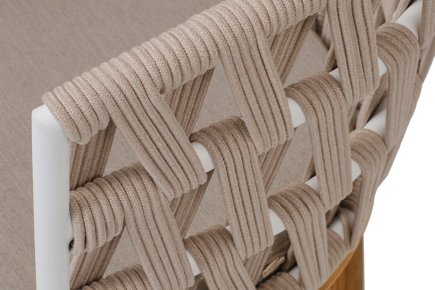 Диего стул плетеный из роупа, основание дуб каркас из стали белый муар, роуп бежевый круглый, ткань бежевая 052 фото 5