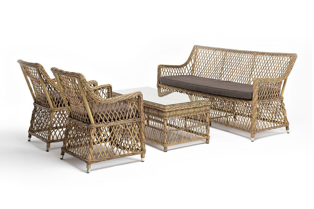 Лаунж-зона Асти 4SIS из искусственного ротанга, цвет соломенный 4 персоны фото 1