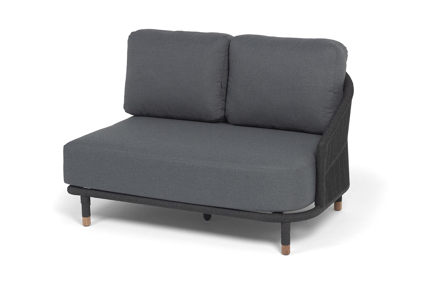 Верона левый модуль плетеный из роупа, каркас алюминий темно-серый (RAL7024) муар, роуп темно-серый круглый, ткань темно-серая 027, L131х89 фото 1