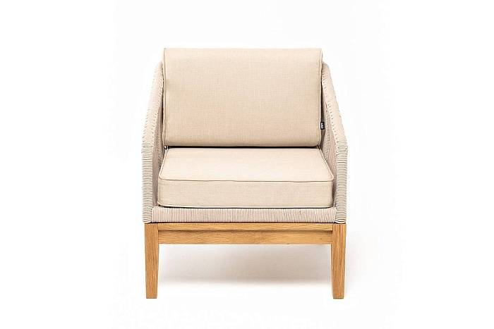 Кресло Канны 4SIS плетеное из роупа, основание дуб, роуп бежевый круглый, ткань бежевая 52 фото 2