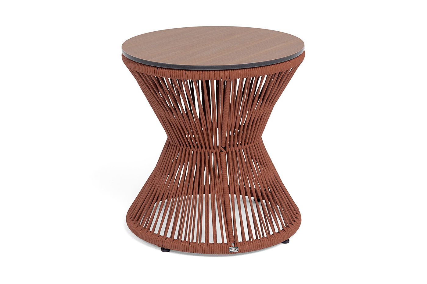 Мадрид журнальный стол из HPL круглый Ø50 H55, каркас из алюминия коричневый (RAL8016) муар, цвет дуб, роуп красный (8372) круглый tex фото 1