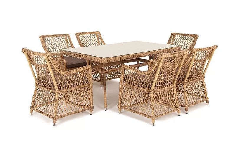 Плетеная обеденная группа Латте-160 L 4SIS из искусственного ротанга, цвет соломенный фото 1