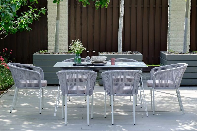 Обеденная группа Милан 4SIS из роупа (веревки), цвет светло-серый с белым каркасом фото 2