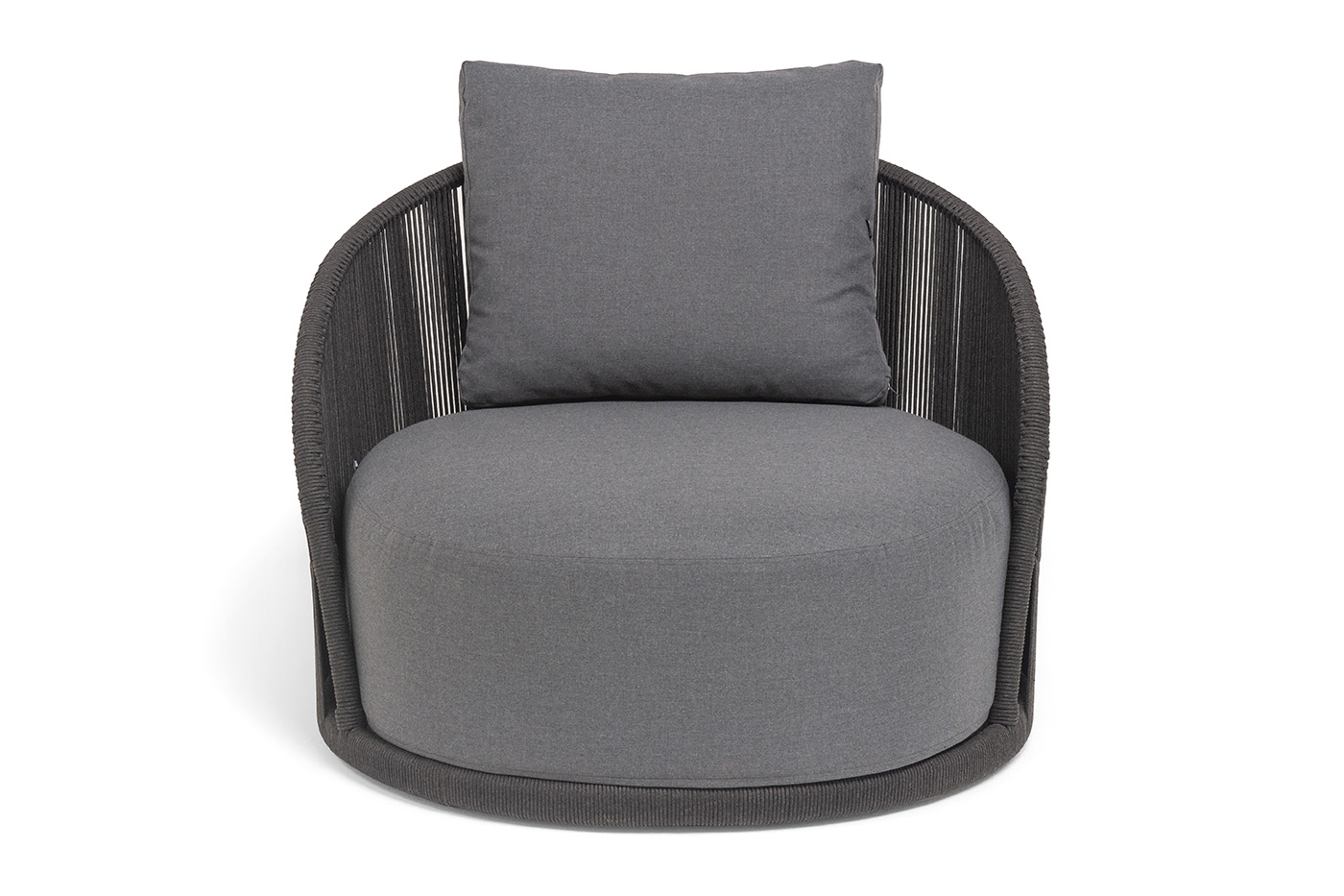 Монтелла кресло плетеное из роупа, каркас алюминий темно-серый (RAL7024) муар, роуп темно-серый круглый, ткань темно-серая 027 фото 3