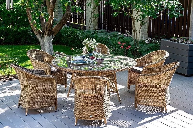 Обеденная группа Эспрессо-150 R 4SIS из искусственного ротанга, цвет соломенный фото 3