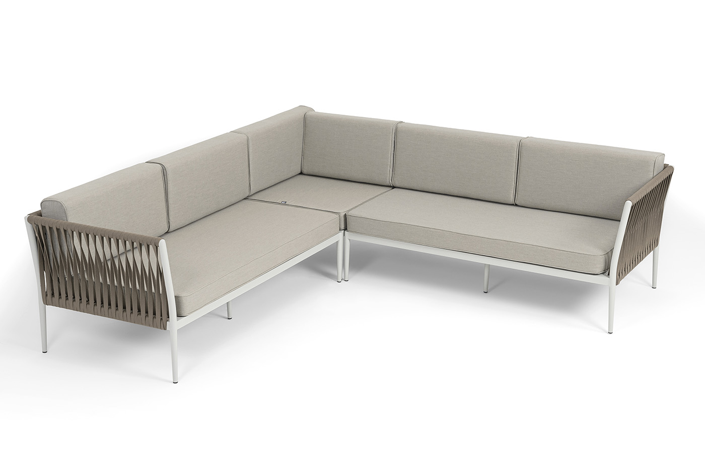 Касабланка диван модульный плетеный из роупа, каркас алюминий, роуп серо-коричневый 23мм, ткань бежевая 15052 фото 2