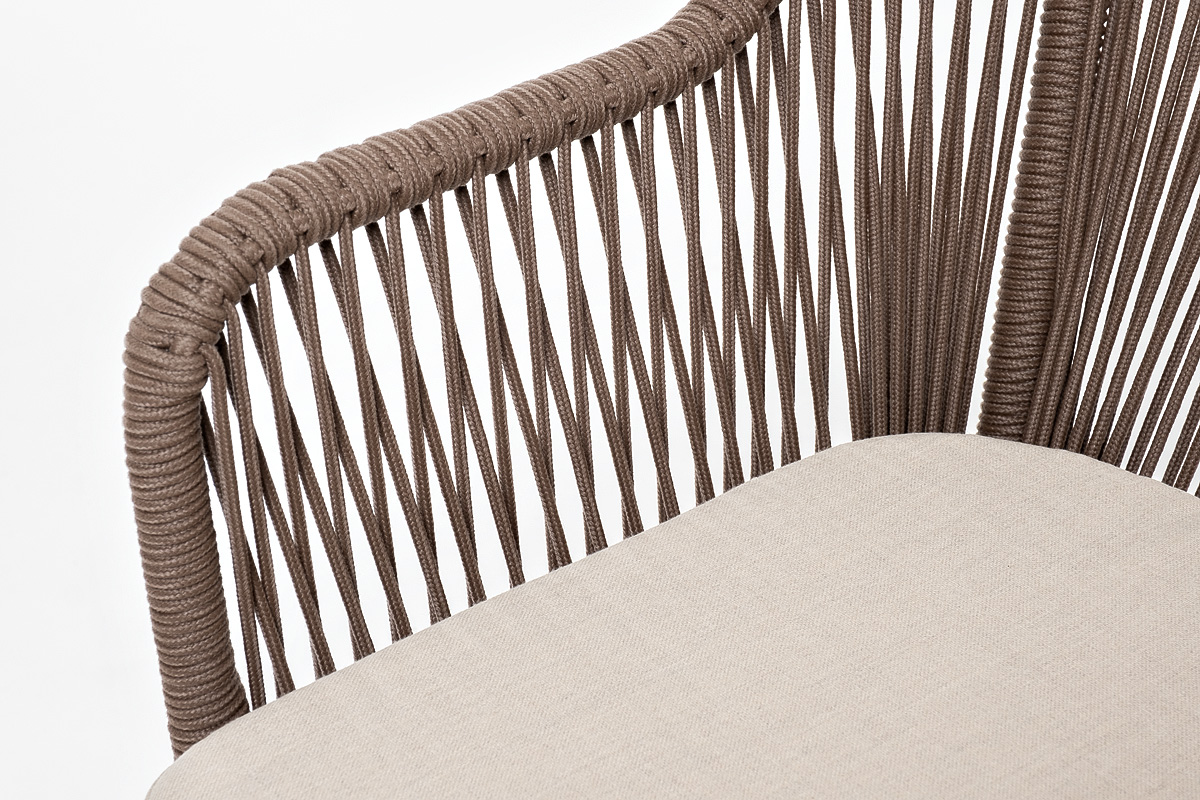 Лион стул плетеный из роупа, каркас из стали коричневый (RAL8016) муар, роуп коричневый круглый, ткань бежевая 15052 фото 4