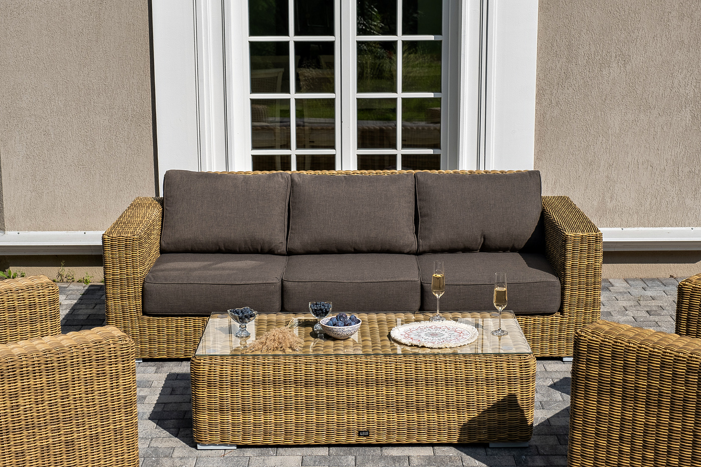 Боно лаунж-зона из искусственного ротанга, цвет соломенный фото 6