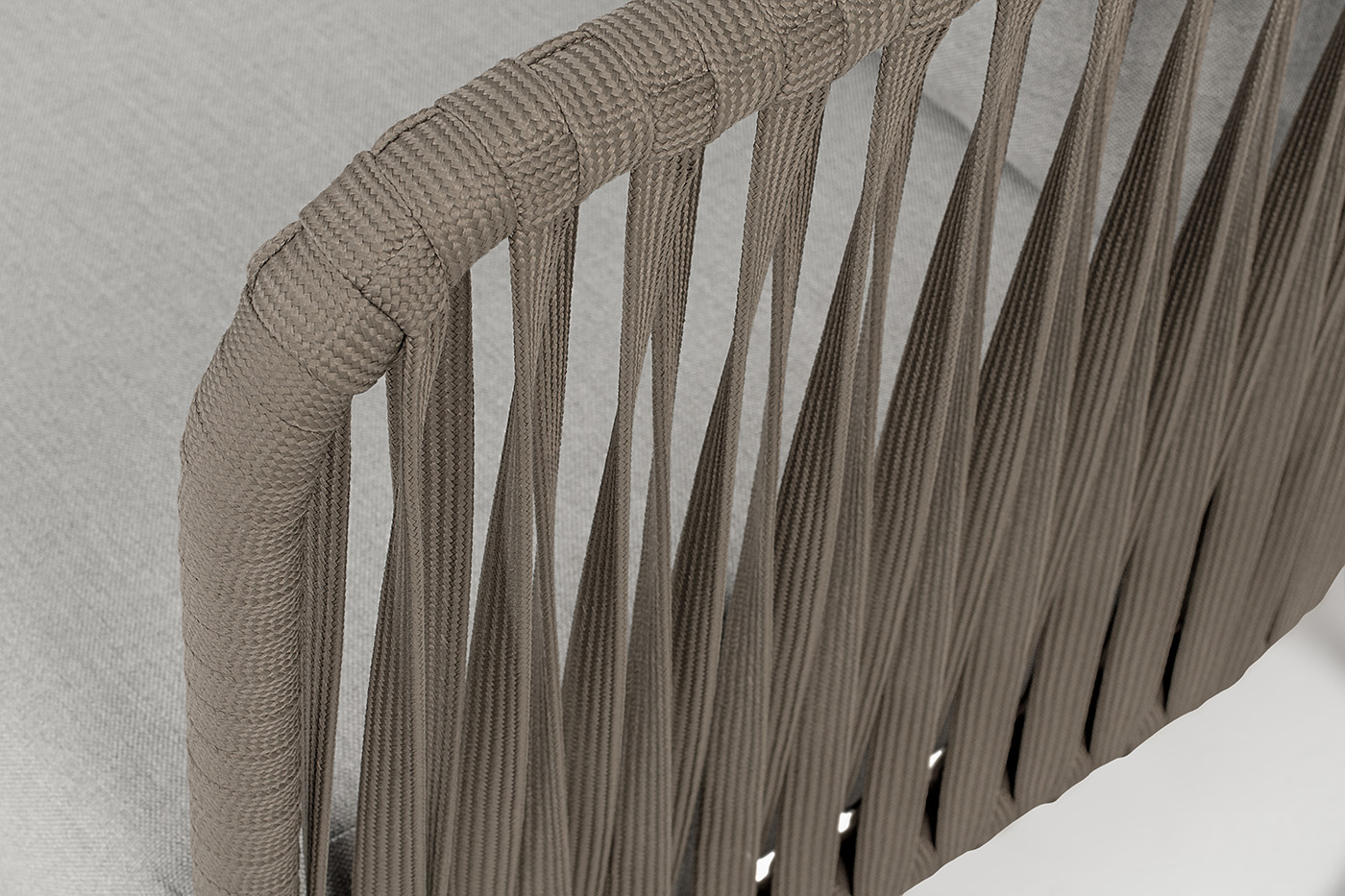 Багамы кресло плетеное из роупа, каркас алюминий бежево-серый (RAL7006) муар, роуп серо-коричневый 23мм, ткань светло-серая фото 5