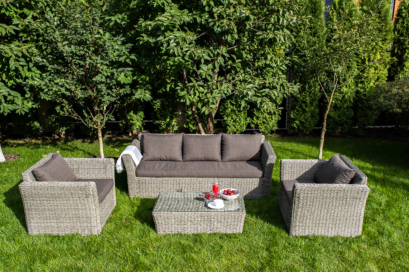 Капучино лаунж-зона из искусственного ротанга (гиацинт), цвет серый фото 3